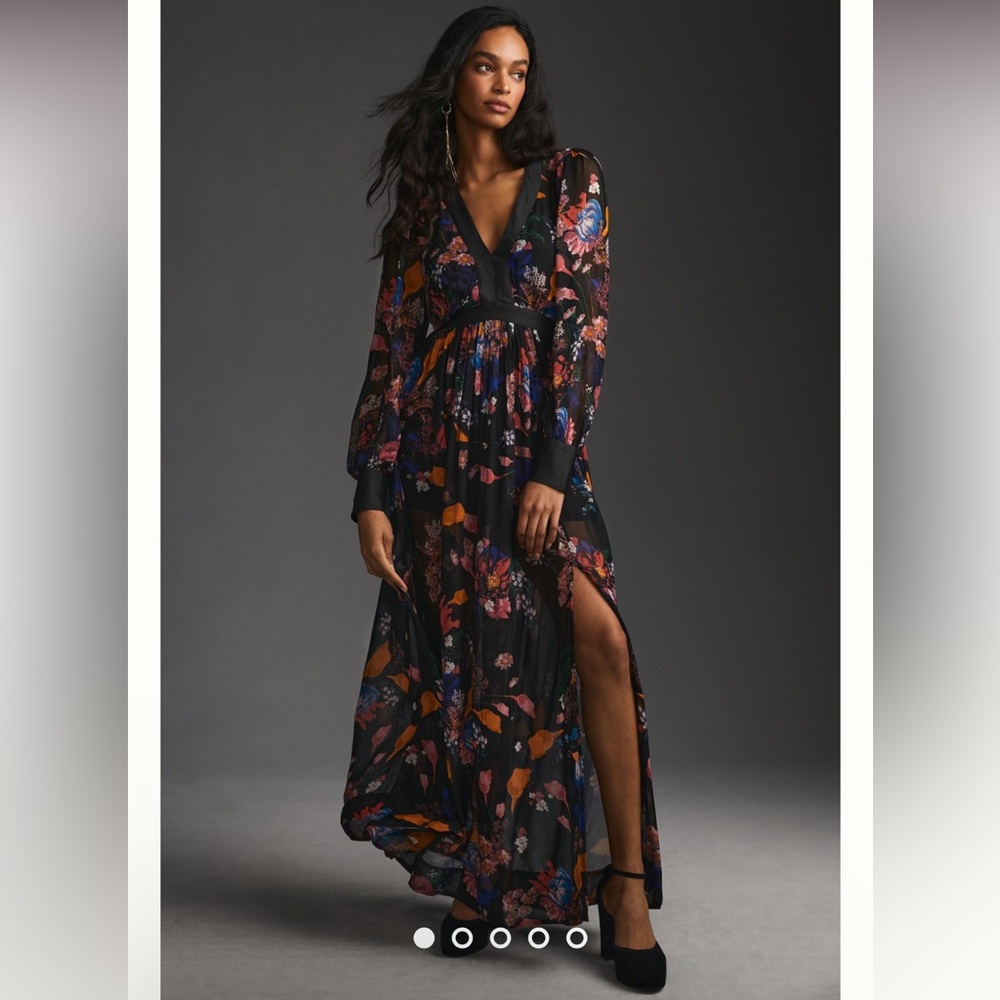 Maeve Deep-V Printed Maxi Dress Anthropologie